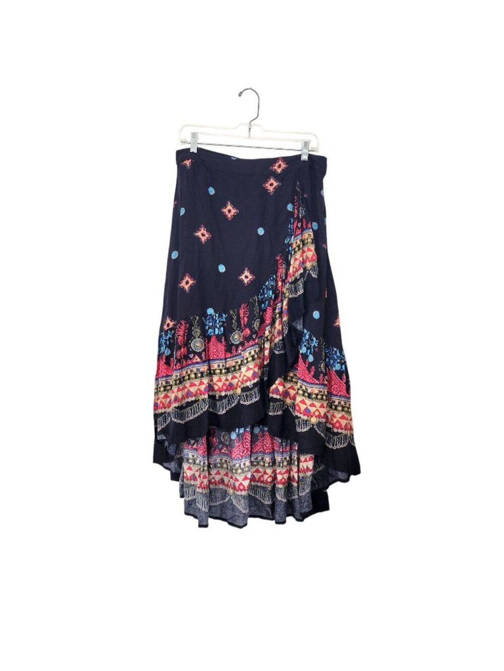 The Pyramid Collection Boho Ruffled Maxi Skirt Large Multicolor Rayon